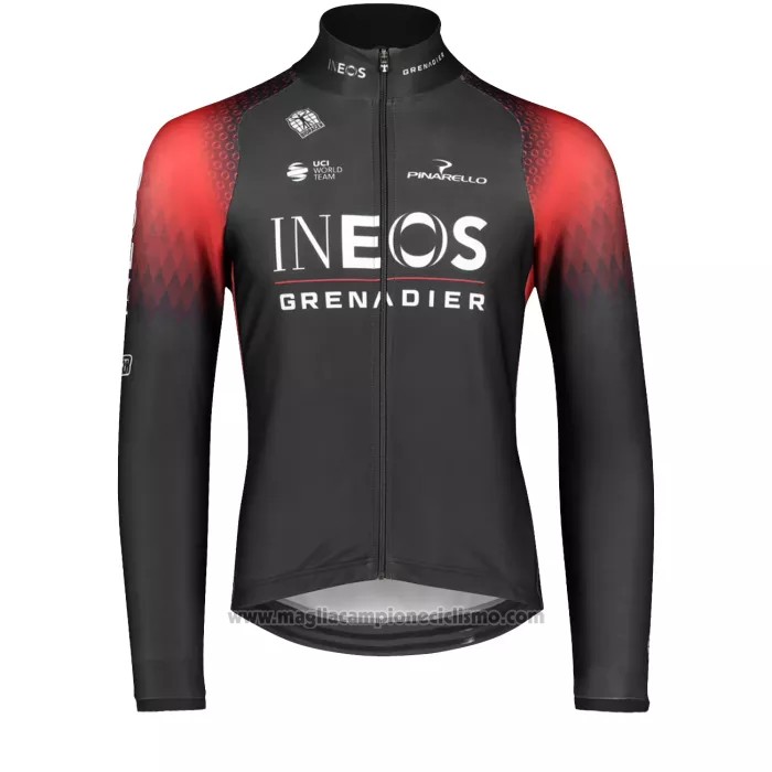 2022 Abbigliamento Ciclismo Ineos Grenadiers Rosso Nero Manica Lunga e Salopette
